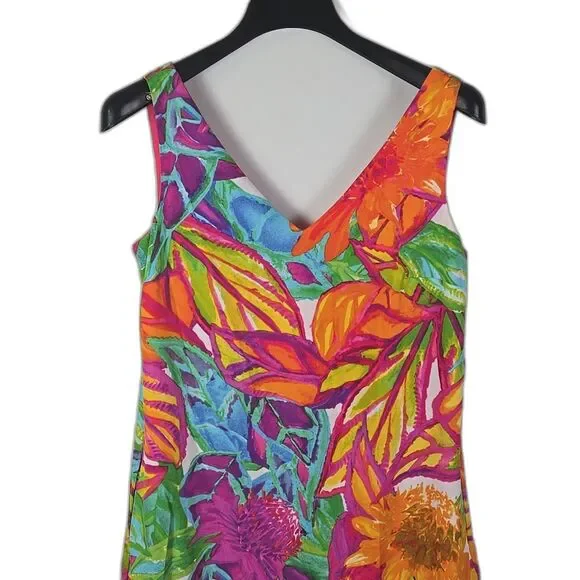 Lauren Ralph Lauren Sleeveless Multi Floral V Neck Shift Cocktail Dress Sz 2 - Picture 2 of 10